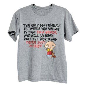Family Guy Stewie Griffin Graphic T-Shirt Size XL Gray‎ Cotton Short Sleeve Mens